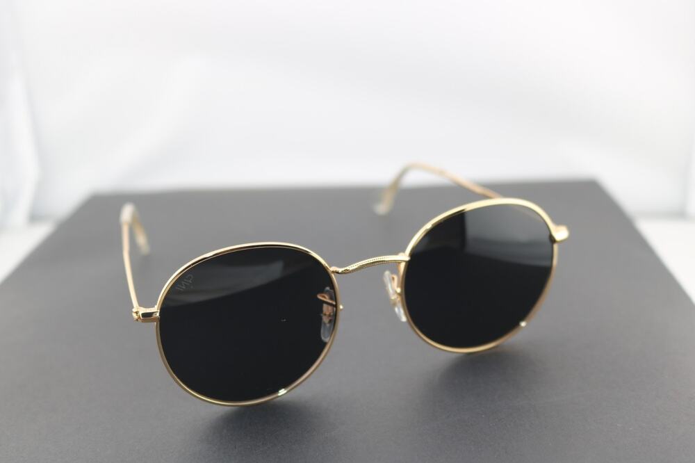 WearMe Pro Retro Round Sunglasses Gold Metal Wire Frame Black Lens 51mm New